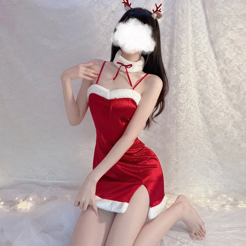 【クリスマス】上品な可愛さ ふわふわ 切り替え スリット セクシー デート コスプレ 配色 ベビードール
